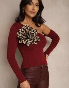 elsa.m by may Bluză bordo cu viscoză cu croială asimetrică cu floare 3D Noradi