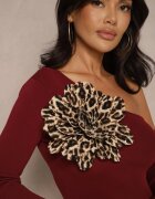 elsa.m by may Bluză bordo cu viscoză cu croială asimetrică cu floare 3D Noradi