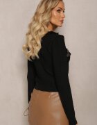 elsa.m by may Bluză Cardigan Neagră cu Tricot Texturat cu Volane și Nasturi Balioppa
