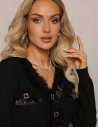elsa.m by may Bluză Cardigan Neagră cu Tricot Texturat cu Volane și Nasturi Balioppa