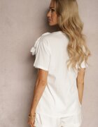 elsa.m by may Bluză Casual Albă din Bumbac Decorată cu Floare 3D și cu Zirconii Renvia