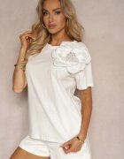 elsa.m by may Bluză Casual Albă din Bumbac Decorată cu Floare 3D și cu Zirconii Renvia