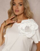 elsa.m by may Bluză Casual Albă din Bumbac Decorată cu Floare 3D și cu Zirconii Renvia
