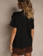 elsa.m by may Bluză Casual Neagră din bumbac decorată cu floare 3D și zirconii Renvia