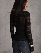 elsa.m by may Bluză cu benzi transparente decorată cu dantelă Gardis Neagră
