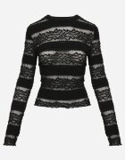 elsa.m by may Bluză cu benzi transparente decorată cu dantelă Gardis Neagră