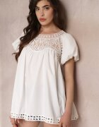 elsa.m by may Bluză Dantelă Albă cu Mâneci Bufante și cu Partea de Jos Evazată Mariete