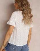 elsa.m by may Bluză de Dantelă Albă Decorată cu Volane și Broderie din Bumbac Jadina