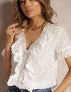 elsa.m by may Bluză de Dantelă Albă Decorată cu Volane și Broderie din Bumbac Jadina
