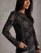 elsa.m by may Bluză din plasă cu bumbac decorată cu flori din velur Agistrana Neagră