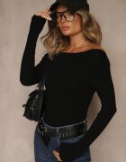 elsa.m by may Bluză din viscoză cu mânecă lungă cu decolteu tip barcă neagră Zaide