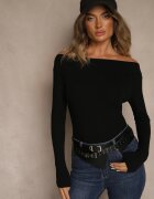 elsa.m by may Bluză din viscoză cu mânecă lungă cu decolteu tip barcă neagră Zaide