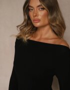 elsa.m by may Bluză din viscoză cu mânecă lungă cu decolteu tip barcă neagră Zaide