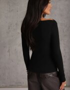 elsa.m by may Bluză din viscoză cu mâneci lungi și umeri ușor expuși Aloppia Neagră