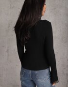 elsa.m by may Bluză din viscoză decorată cu dantelă la decolteu și mâneci Hlisare Neagră