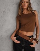 elsa.m by may Bluză din viscoză fără mâneci din tricot maro ornată cu aplicație metalică Alutina