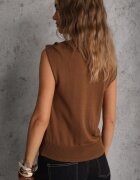 elsa.m by may Bluză din viscoză fără mâneci din tricot maro ornată cu aplicație metalică Alutina