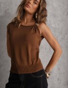 elsa.m by may Bluză din viscoză fără mâneci din tricot maro ornată cu aplicație metalică Alutina