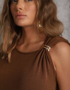 elsa.m by may Bluză din viscoză fără mâneci din tricot maro ornată cu aplicație metalică Alutina