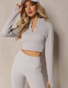 elsa.m by may Bluză elastică gri deschisă cu fermoar cu decupaj la manșetă Denalla