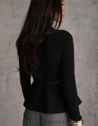 elsa.m by may Bluză elegantă din viscoză cu peplum și guler drept decorată cu o dungă îngustă cu cataramă Susila Neagră
