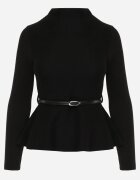 elsa.m by may Bluză elegantă din viscoză cu peplum și guler drept decorată cu o dungă îngustă cu cataramă Susila Neagră