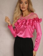elsa.m by may Bluză fucsia de satin cu plasă și volane Faelira