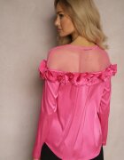 elsa.m by may Bluză fucsia de satin cu plasă și volane Faelira