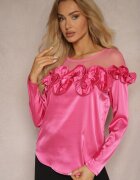 elsa.m by may Bluză fucsia de satin cu plasă și volane Faelira