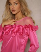 elsa.m by may Bluză fucsia de satin cu plasă și volane Faelira