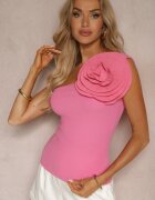 elsa.m by may Bluză Fucsia din bumbac cu Decolteu Asimetric și Aplicație Florală Cilvia