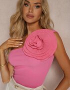 elsa.m by may Bluză Fucsia din bumbac cu Decolteu Asimetric și Aplicație Florală Cilvia