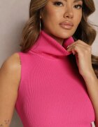 elsa.m by may Bluză Fucsia din Material Elastic fără Mâneci cu Guler Înalt Merdia