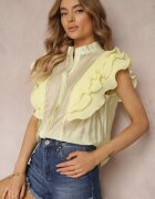elsa.m by may Bluză Galbenă cu Volane din Țesătură Plisată cu Mâneci Scurte Janta