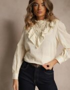elsa.m by may Bluză Galbenă din Bumbac Decorată cu Broderie Ajurată și Volane Nevole