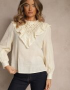 elsa.m by may Bluză Galbenă din Bumbac Decorată cu Broderie Ajurată și Volane Nevole