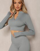 elsa.m by may Bluză Gri Elastică cu Fermoar cu Decupaj la Tiv Denalla