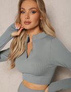 elsa.m by may Bluză Gri Elastică cu Fermoar cu Decupaj la Tiv Denalla
