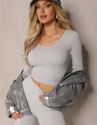 elsa.m by may Bluză Gri Mulată Reiată Croială Scurtă Elowenia