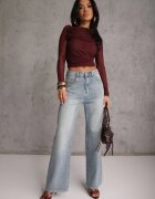 elsa.m by may Bluză încrețită Bordeaux din plasă decorată cu aplicație în formă de trandafir Olirisa