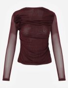 elsa.m by may Bluză încrețită Bordeaux din plasă decorată cu aplicație în formă de trandafir Olirisa