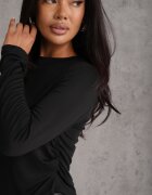 elsa.m by may Bluză Longsleeve cu fronseu din țesătură semi-transparentă din lyocell Kiava Neagră