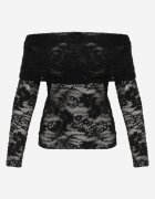 elsa.m by may Bluză longsleeve din dantelă cu decolteu răsucit și umeri goi Amarie Neagră