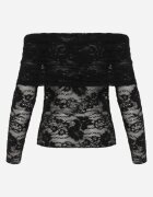elsa.m by may Bluză longsleeve din dantelă cu decolteu răsucit și umeri goi Amarie Neagră