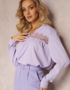 elsa.m by may Bluză Mov cu Broderie și Mânecă Lungă Khodi