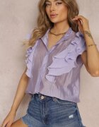 elsa.m by may Bluză Mov cu Volane din Țesătură Plisată și cu Mâneci Scurte Janta