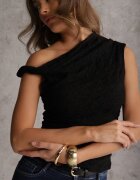 elsa.m by may Bluză Neagră Asimetrică din Dantelă pe Un Umăr Olitheilise