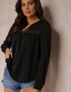elsa.m by may Bluză Neagră cu Broderie și Mâneci Lungi Khodi