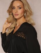 elsa.m by may Bluză Neagră cu Broderie și Mâneci Lungi Khodi