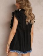 elsa.m by may Bluză Neagră cu Volane din Țesătură Plisată și Mâneci Scurte Janta